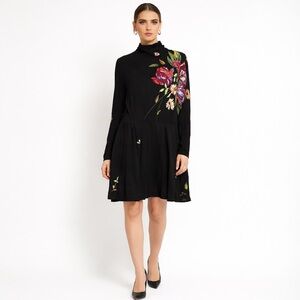 FREE PEOPLE Boho Chic Long Sleeve Black Floral MIni Dress Sz Medium NWT